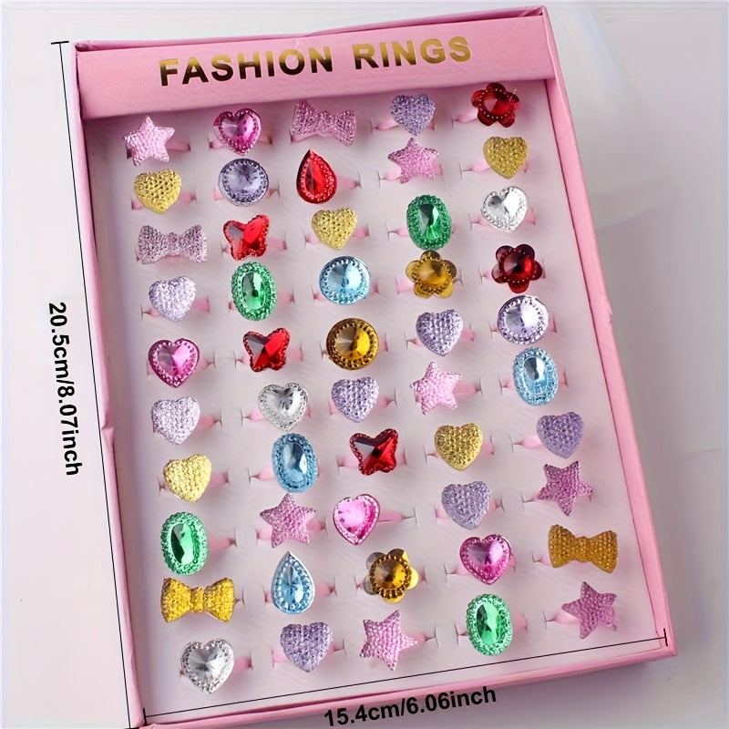 48pcs Colorful Princess Ring Set Dress Up Rings for Girls Birthday