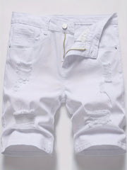 Men's Ripped Denim Shorts Casual Street Style Distressed Stretch Denim Shorts