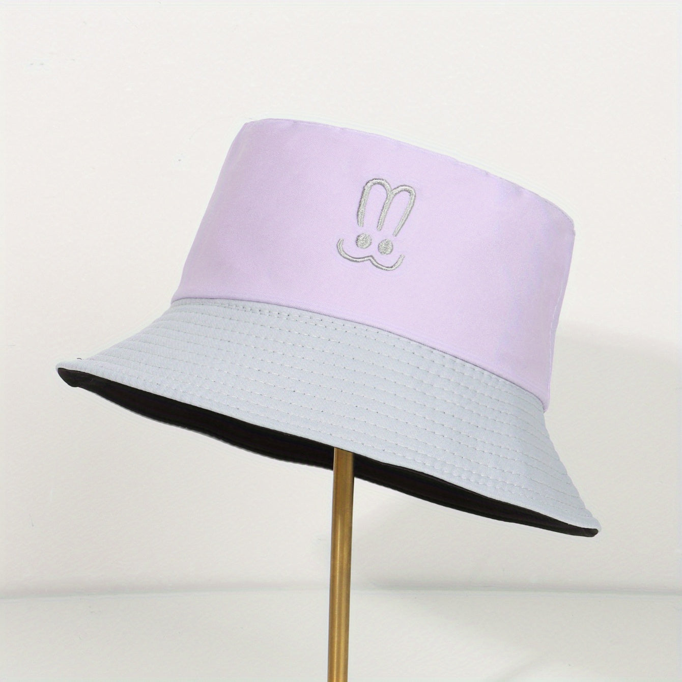 Embroidered Bunny Ears Bucket Hat Rabbit Block Sun Hat Cotton Sunscreen Fishing