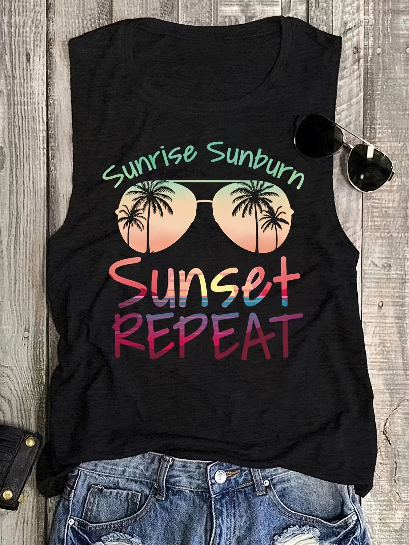 Graphic & Letter Print Tank Top Women's Clothing