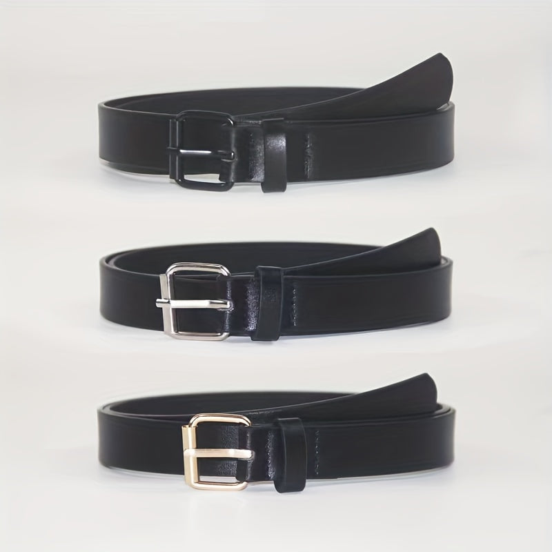 Vintage PU Leather Belt Square Pin Buckle Casual Jeans Pants Women