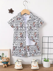 Boys Letter & Bear Print Outfit Short Sleeves Shirt & Shorts Set