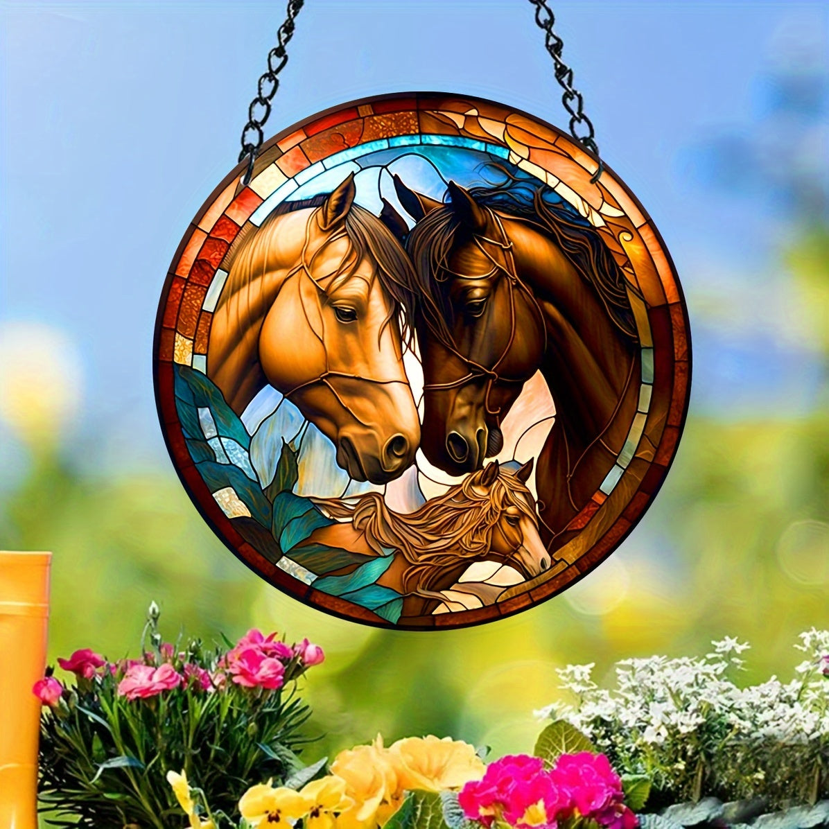 Horse Stained Glass Window Hanging Panel