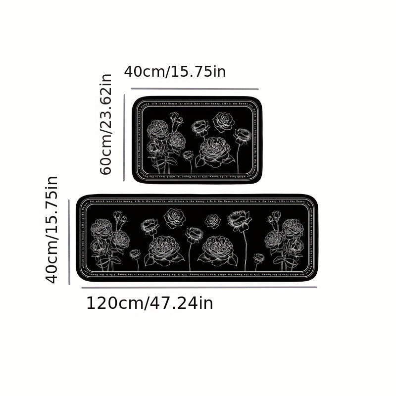Floral Kitchen Mat Anti Slip Soft Absorbent Bath Mat