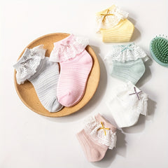 6 Pairs Girls Lace Brim Crew Socks for Summer Kids