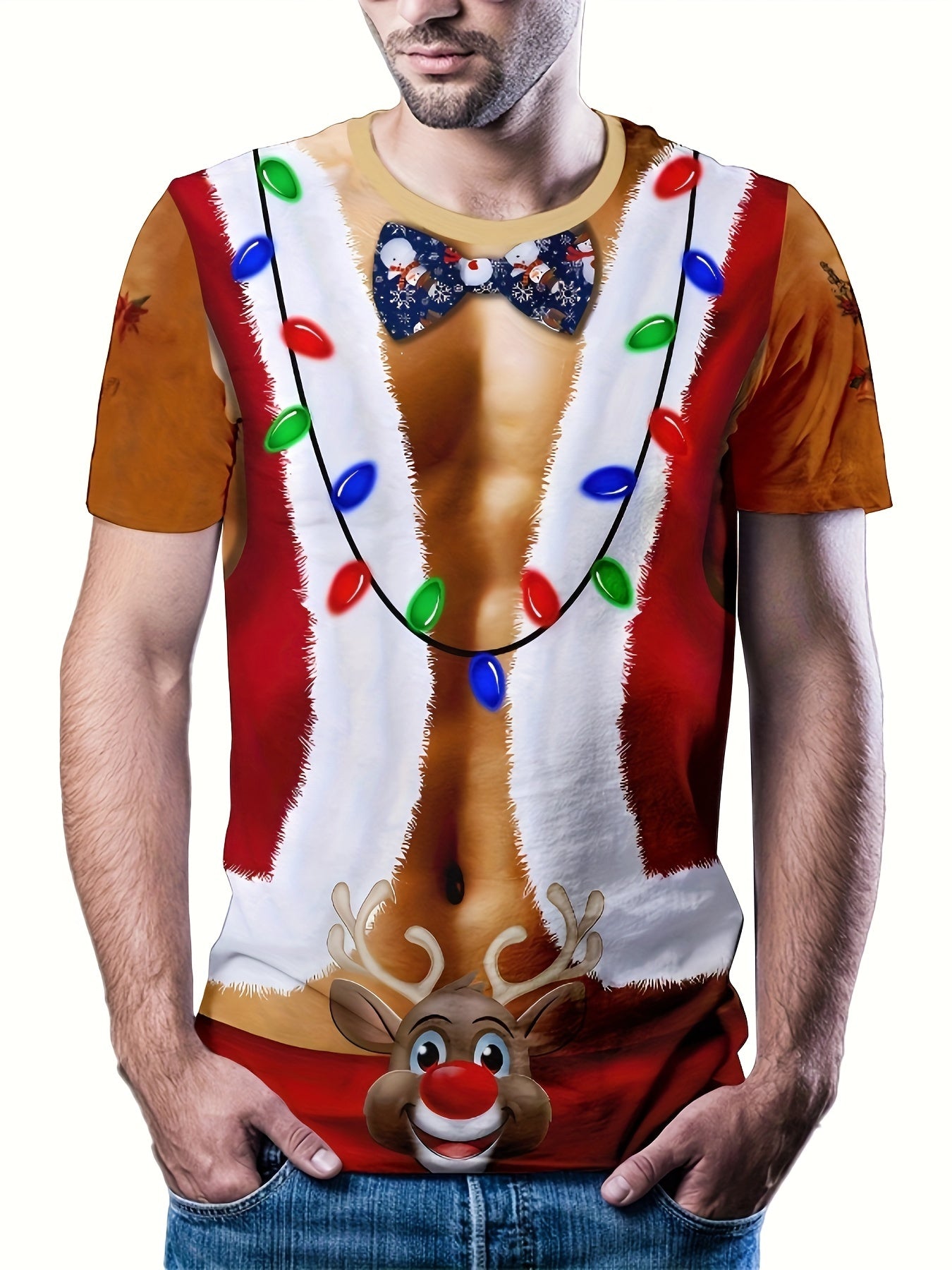 Christmas Graphic Print Tee Shirt Men's Casual Round Neck Tee Shirt