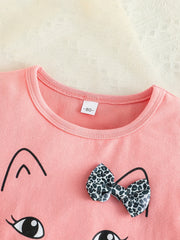 Toddler Girls Cotton Bowknot T shirt Leopard Print Pants Set