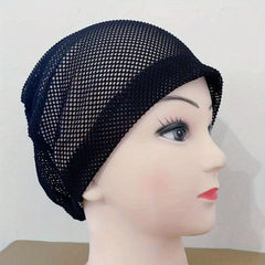 Solid Mesh Turban Cap Soft Beanie Elastic Underscarf Hat Women Chemo Hats