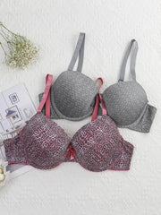 2 Pack Plus Size Casual Bras Set Women's Plus Bow Knot Underwire Full Coverage