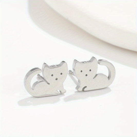 2pcs Men's Stainless Steel Cat Earrings