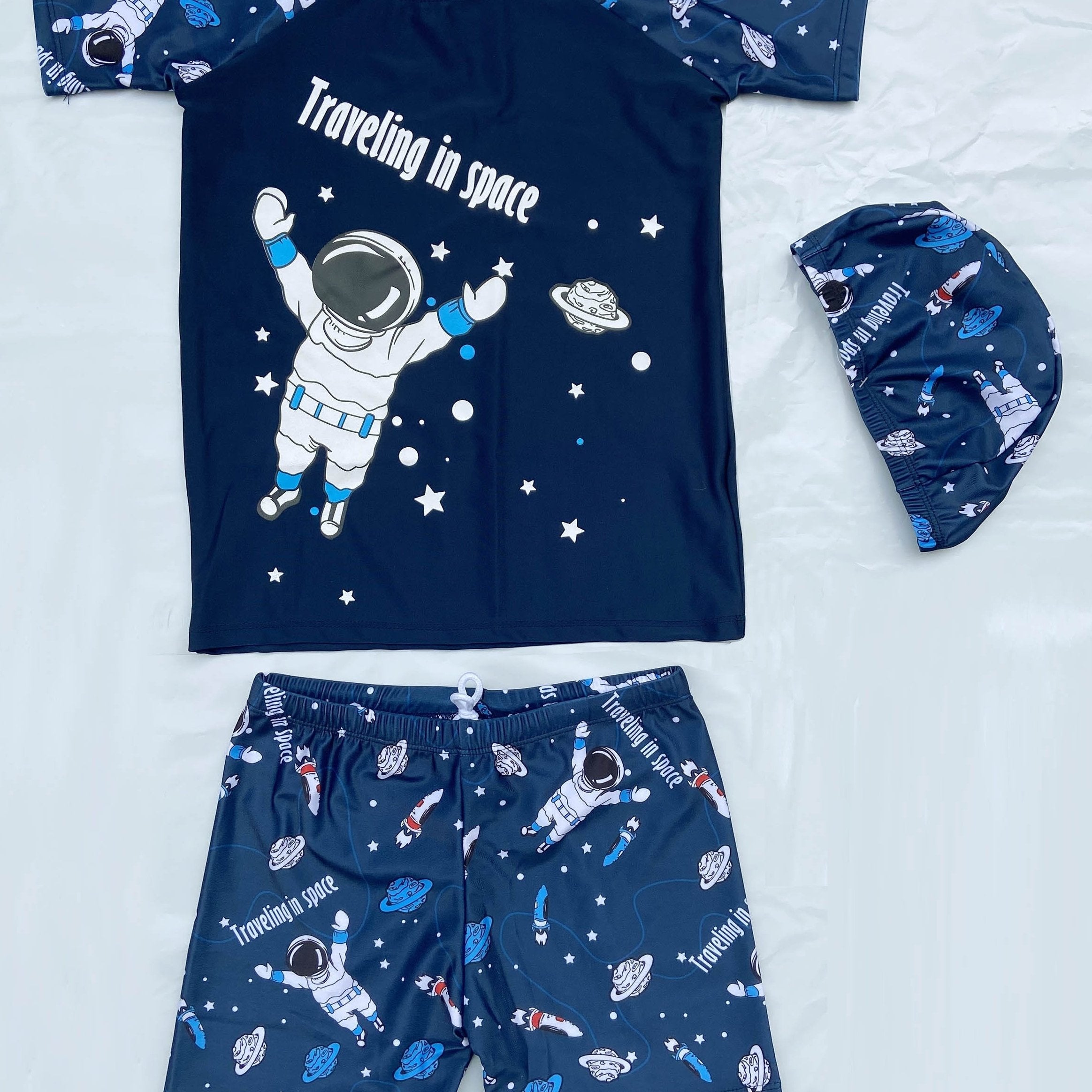 Astronaut Print Swimwear Set for Boys - Beach Vacation Kids Clothes
