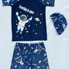 Astronaut Print Swimwear Set for Boys - Beach Vacation Kids Clothes