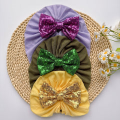 Soft Elastic Baby Sequin Bow Turban Hat