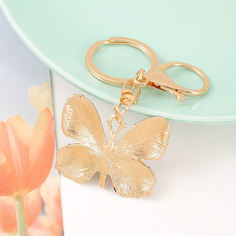 Zinc Alloy Diamond Butterfly Keychain Bag Ornament Holiday Gift