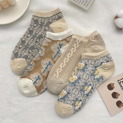4 Pairs Floral Pattern Socks Low Cut Ankle Socks Women's Stocki
