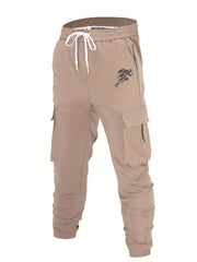 Leaf Pocket Cotton Cargo Pants Men's Casual Drawstring Cargo Joggers