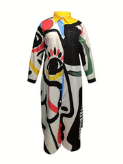 Abstract Figure Print Maxi Shirt Dress