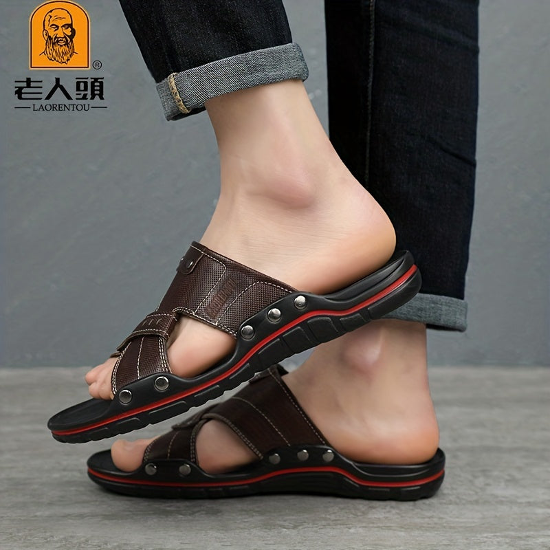 LAORENTOU Men's Leather Sandals Non Slip Outdoor Hiking Beach Water Shoes
