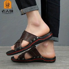 LAORENTOU Men's Leather Sandals Non Slip Outdoor Hiking Beach Water Shoes