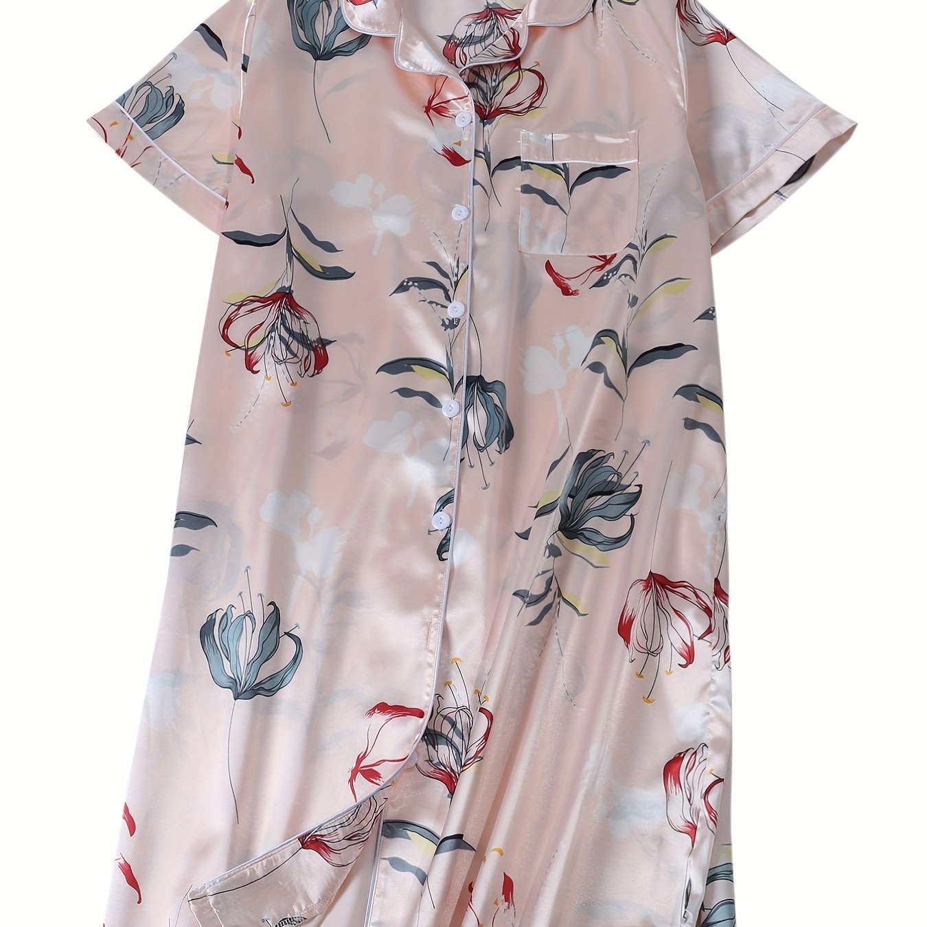 Women's Plus Floral Print Sleep Dress Short Sleeve V Neck Tee Sleep Shirts