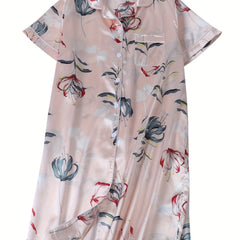 Women's Plus Floral Print Sleep Dress Short Sleeve V Neck Tee Sleep Shirts
