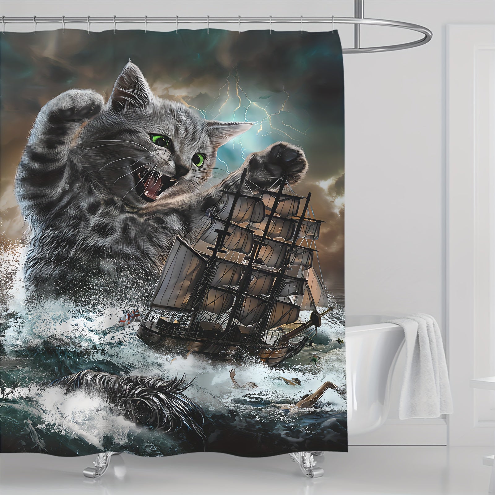 Cat Siren Sailboat Shower Curtain - Fun Bathroom Decor