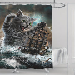 Cat Siren Sailboat Shower Curtain - Fun Bathroom Decor