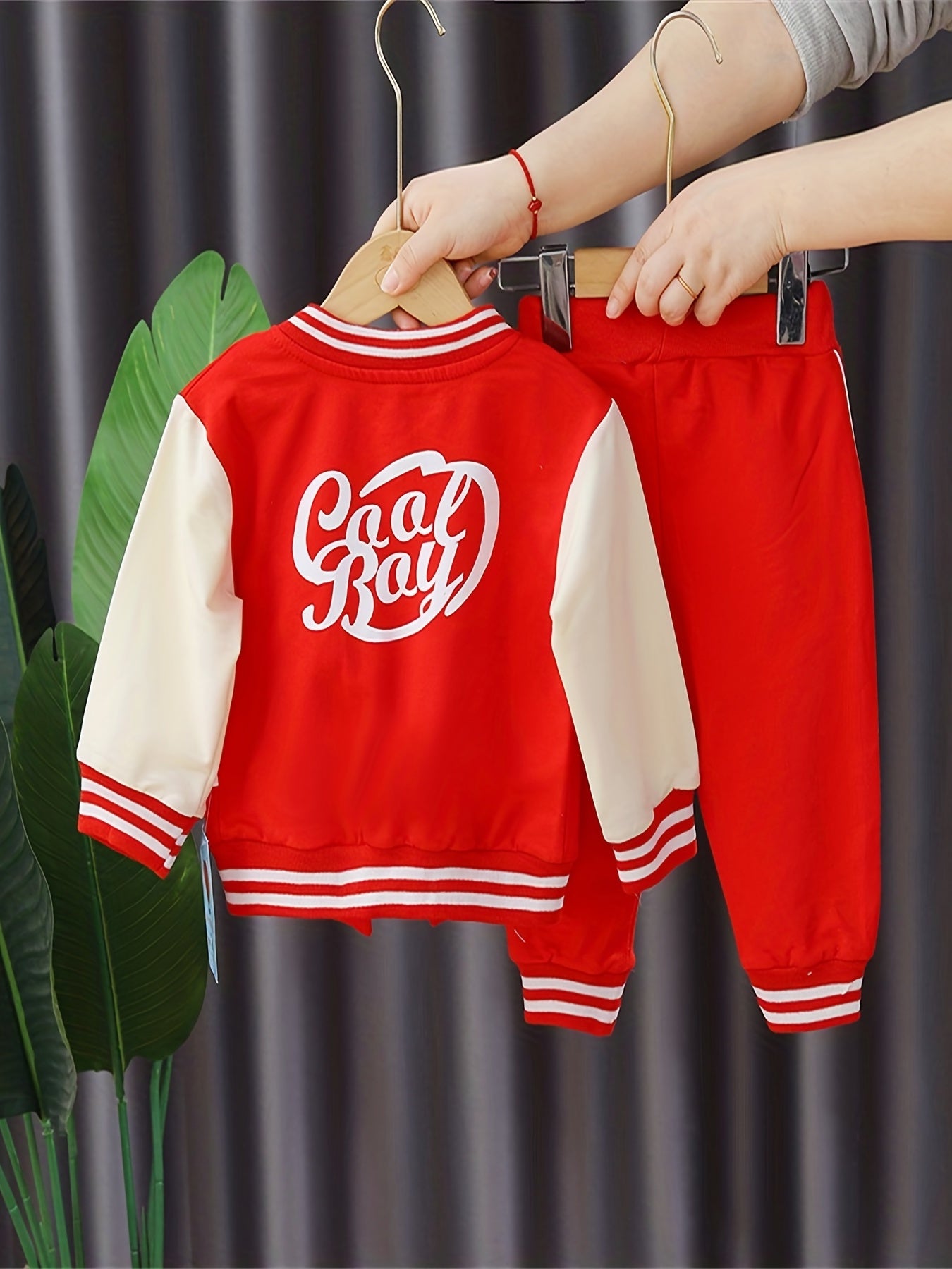 3pc Boys Letter Print Baseball Suit Crew Neck Cotton Set