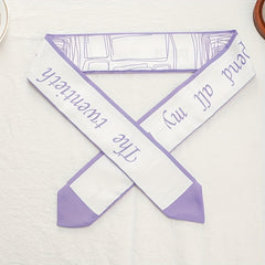Purple Geometric Skinny Scarf Satin Twilly Scarf