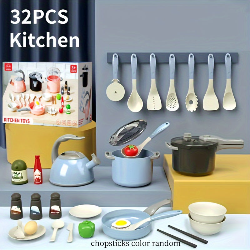 32pcs Kids Kitchen Toy Accessories Pretend Cooking Playset Play Pots Pans Utensi