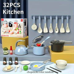 32pcs Kids Kitchen Toy Accessories Pretend Cooking Playset Play Pots Pans Utensi