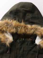 Men's Plush Outdoor Jacket Hooded Winter Coat