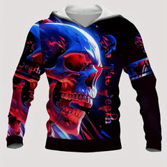 Y2K Skull 3D Print Hoodie for Men, Graphic Hoodie with Kangaroo Pocket