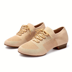 Women's Jazz Dance Shoes Lace Up Chunky Block Flying Woven