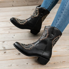 Embroidered Western Boots Wide Calf Slip On Women's Footwear