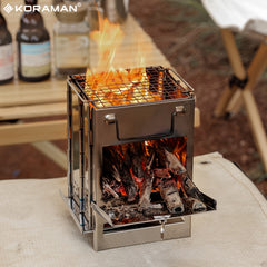 KORAMAN Portable Folding Wood Burning Camp Stove with Grill
