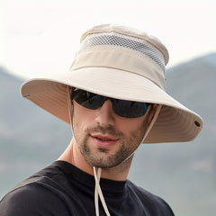 Mesh Top Bucket Hat Chin Strap Outdoor Summer Hiking Trekking Mountaineering