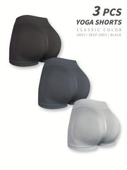 Seamless Hip Lifting Yoga Sports Shorts Solid Workout Biker Shorts