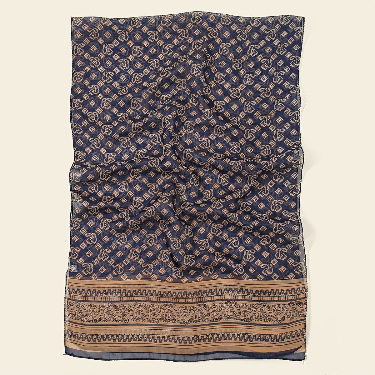Chiffon Silk Scarf Dark Classical Print Vintage Shawl Women Neck Wrap Headscarf
