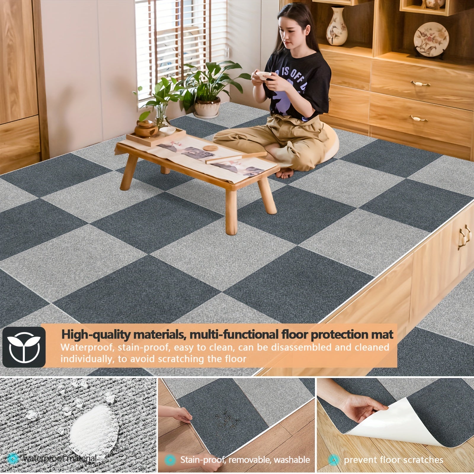30pcs Anti-slip Square Carpet Sticker Self-adhesive DIY Home Decor Room