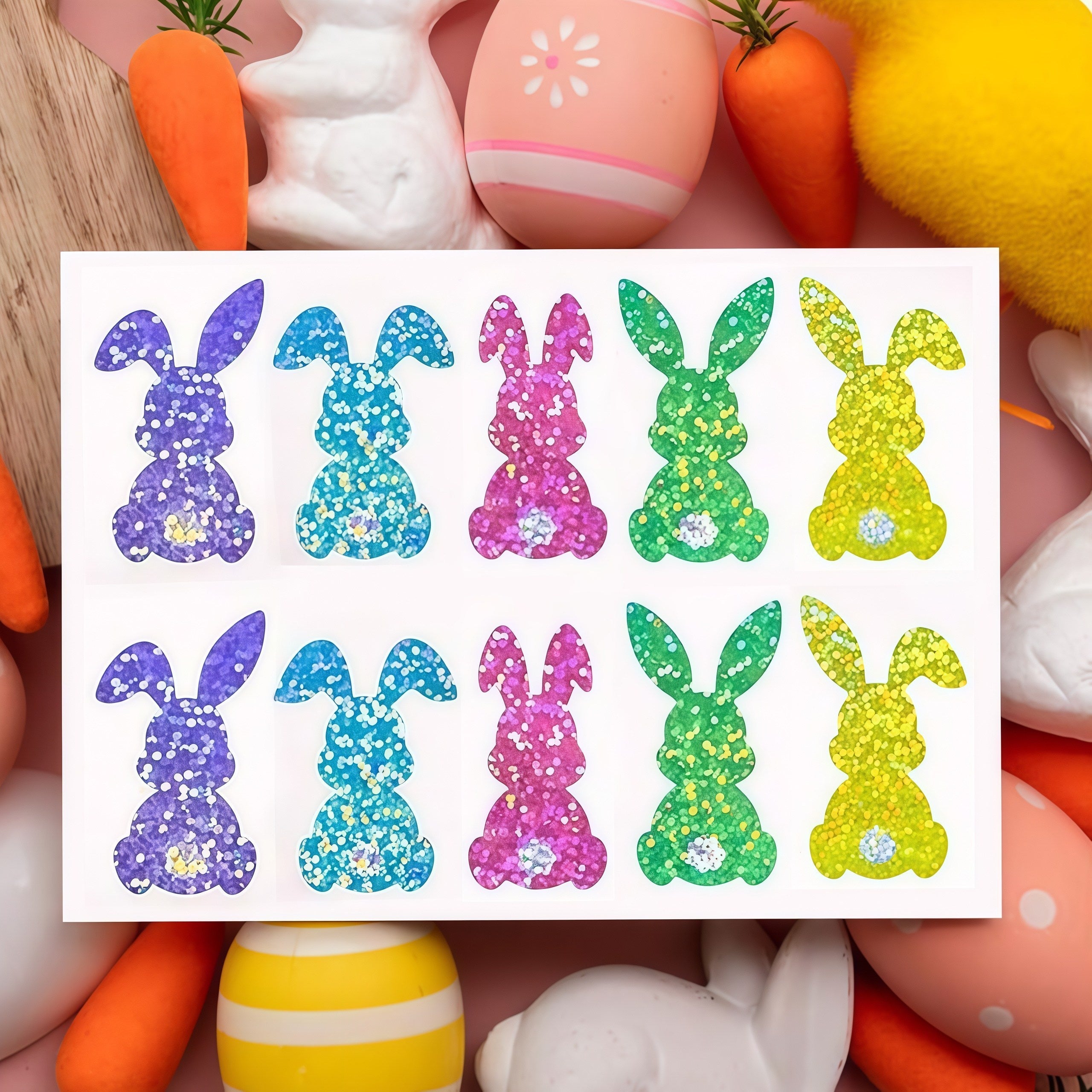 Glitter Easter Bunny Stickers 5 Colors Self Adhesive Journals Party Decor
