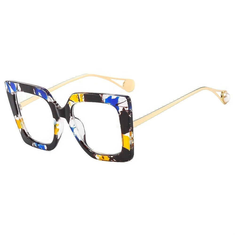 Oversized Square Cat Eye Glasses Vintage Clear Lens Print Frame Eyeglasses