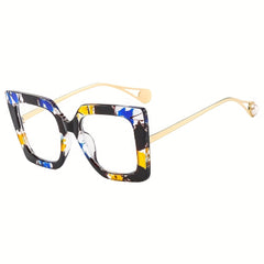 Oversized Square Cat Eye Glasses Vintage Clear Lens Print Frame Eyeglasses