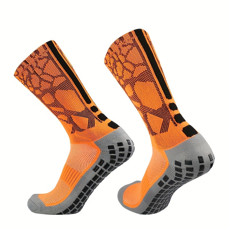 Silicone Mid Calf Athletic Socks Anti-Slip Sweat Absorbing Breathable
