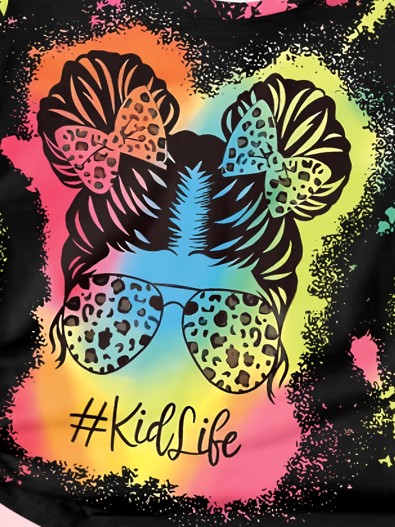Tie Dye Pattern Cartoon Girl Short Sleeve T-shirt Girls Pullover Summer Sports
