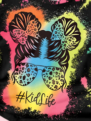 Tie Dye Pattern Cartoon Girl Short Sleeve T-shirt Girls Pullover Summer Sports