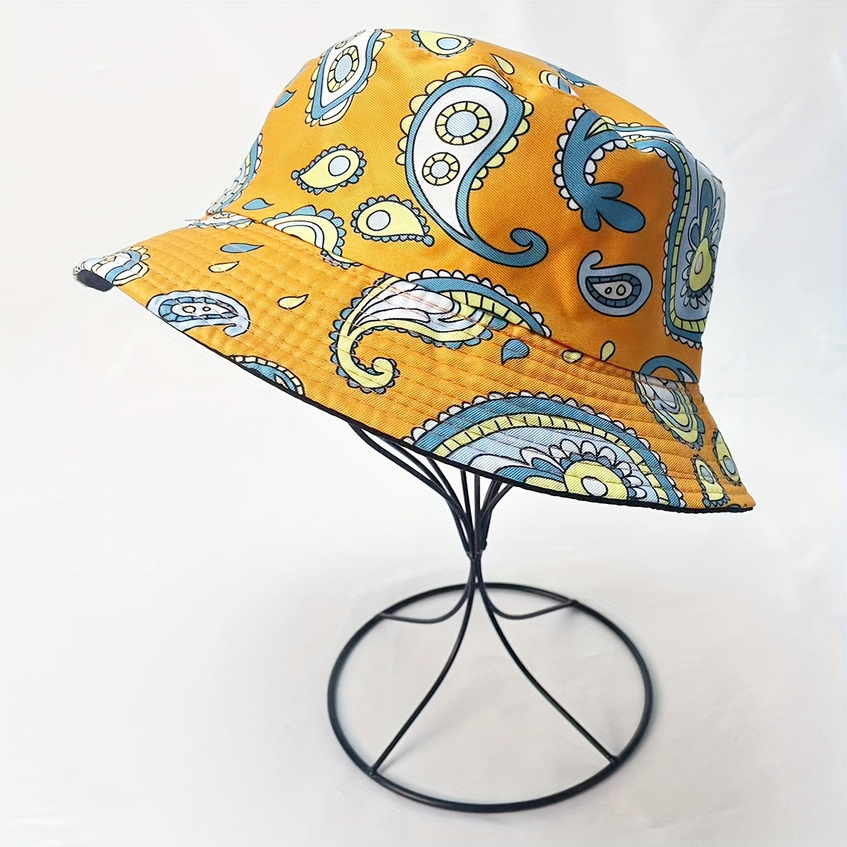 Boho Paisley Print Bucket Hat Yellow Vintage Fisherman Cap For Women
