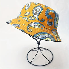 Boho Paisley Print Bucket Hat Yellow Vintage Fisherman Cap For Women