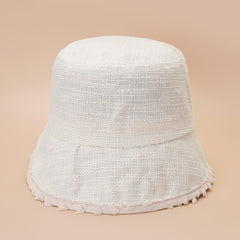 Casual Bucket Hat Cotton Blend Fisherman Cap Frayed Edges Warm Basin Hats
