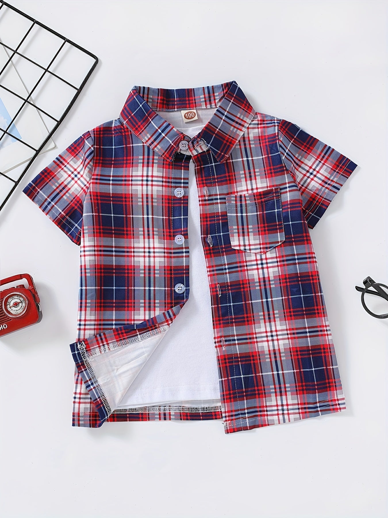 Boys Plaid Short Sleeve Button Casual Summer Shirt Tops